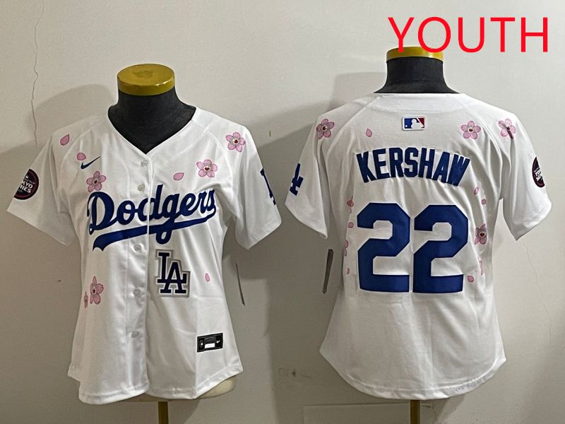 Youth Los Angeles Dodgers 22 Kershaw White Sakura Edition 2025 Nike MLB Jersey style 9